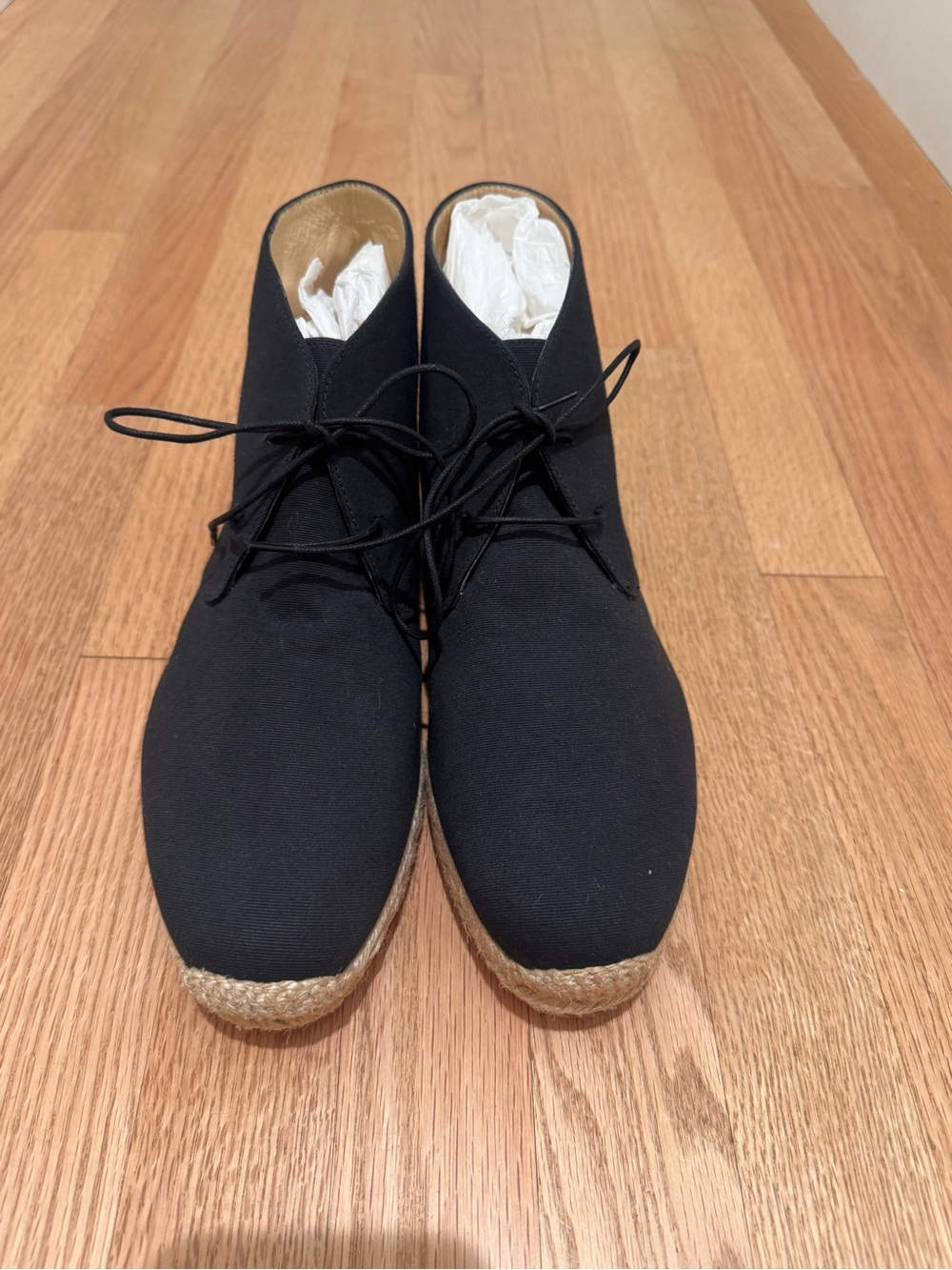 Christian Louboutin Black Canvas Chukka Boots with Jute Sole Sz 41